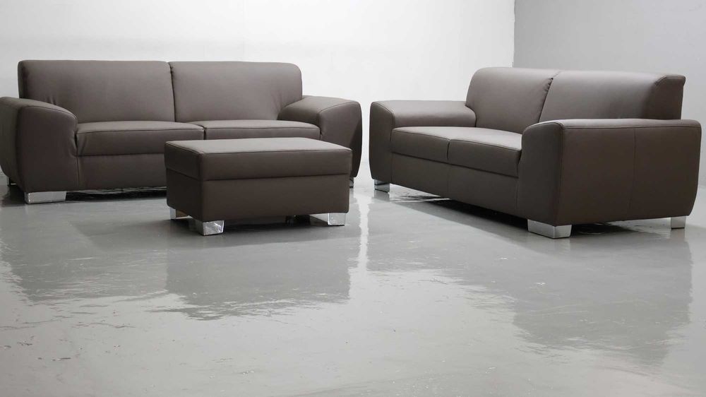 TAB nowy komplet 3+2+PUFA SOFA kanapa, zestaw CZEKOLADOWA ECO SKÓRA s