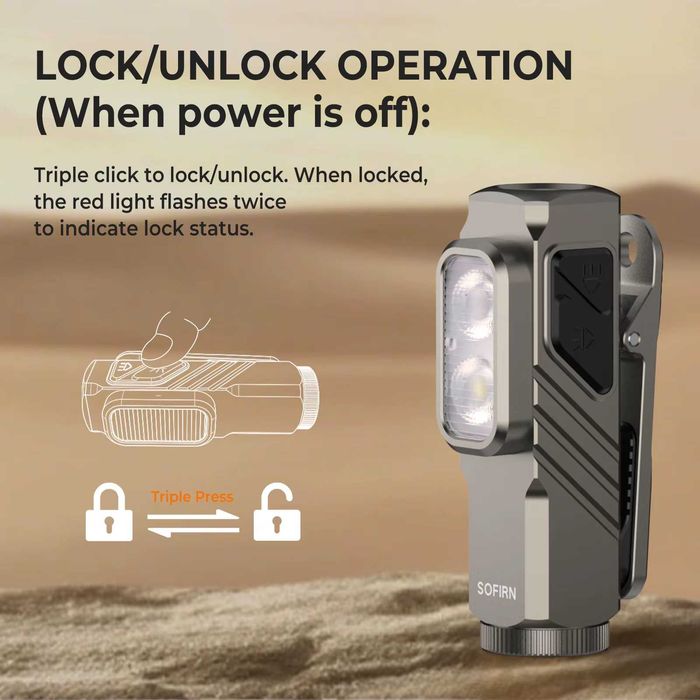 Latarka EDC mini SOFIRN ST10 + klips + magnes+ akumulator