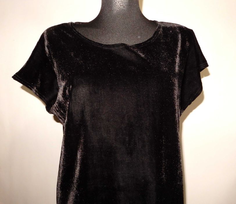 Tunika długa bluzka welurowa krótki rękaw czarna prosta gładka Life 38