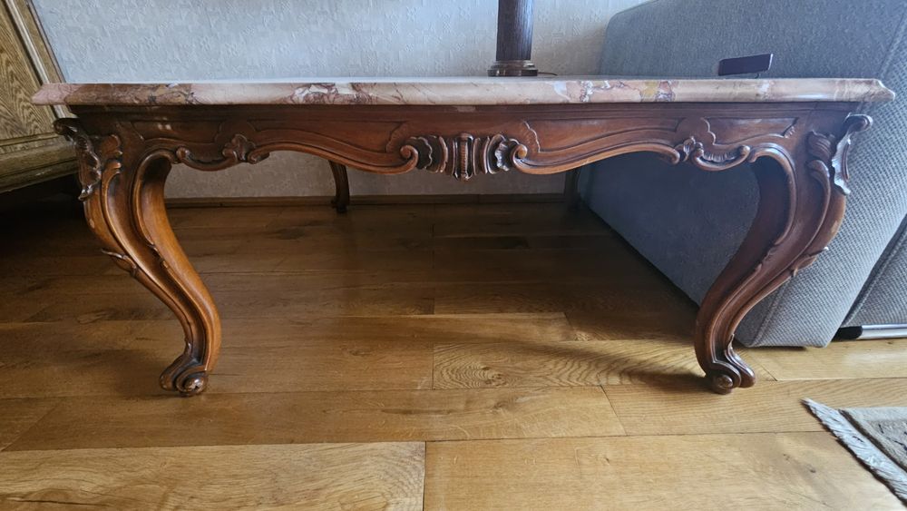 Stolik kawowy marmurowy Breccia Pernice styl Ludwik XV 100x100