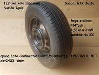 Subaru G3X Justy Suzuki Ignis koło zapasowe et45 opona felga 4x100 stal r14 continental 165/70r14