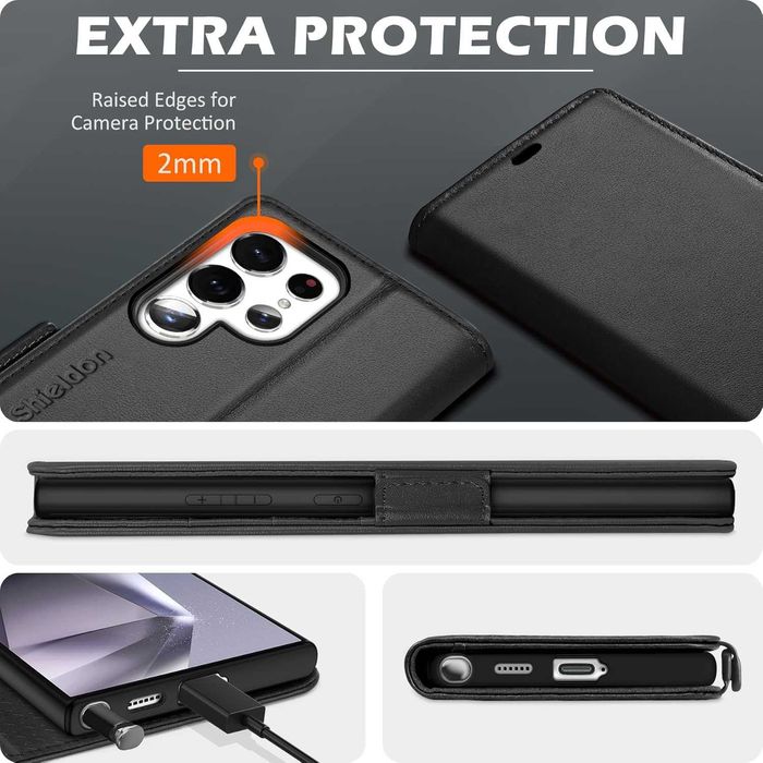 Shieldon naturalne Etui skórzane z klapką do Samsung Galaxy S25 Ultra