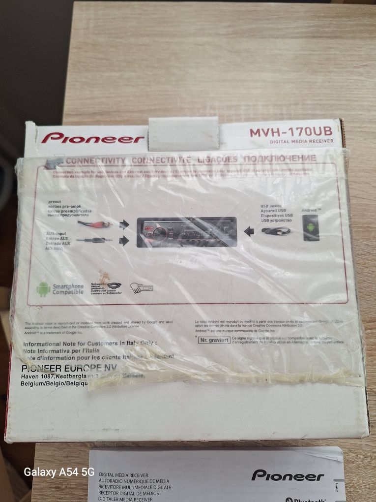 Radio samochodowe Pioneer MVH-170UB pełen zestaw,stan bdb