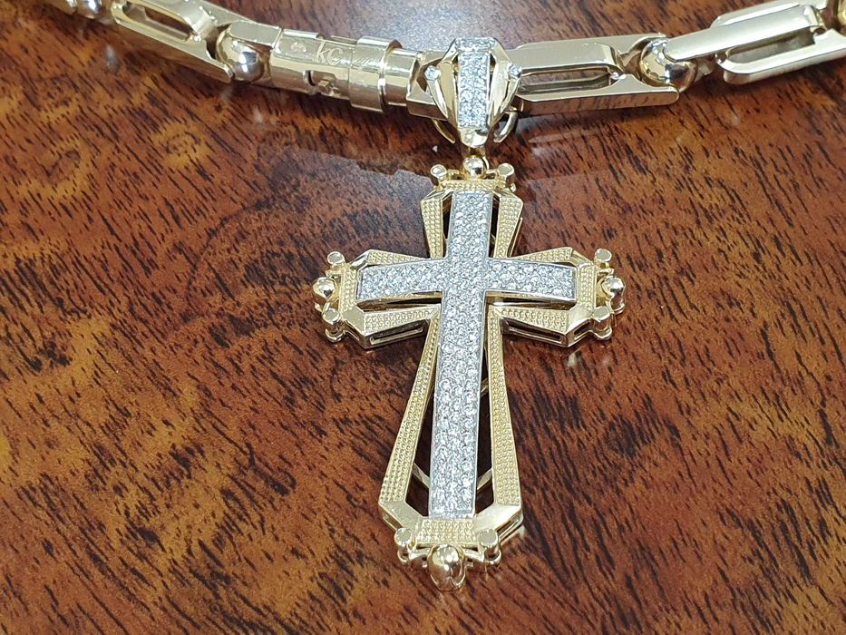 Złoty KRZYŻ Z DIAMENTAMI-128 szt.-1,25 ct.-próba 585.-DIAMENTOWY SKARB