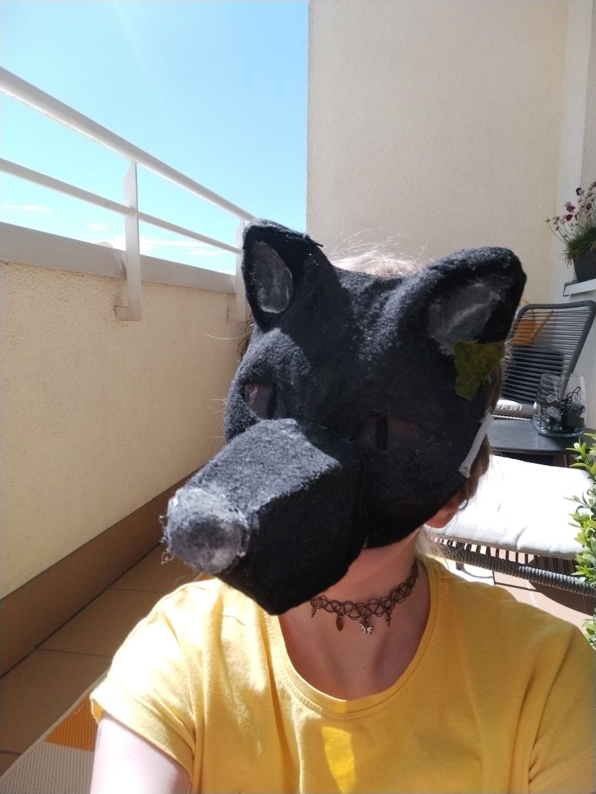 Maska czarnego wilka. Therian ręcznie robiona, uniwersalny
