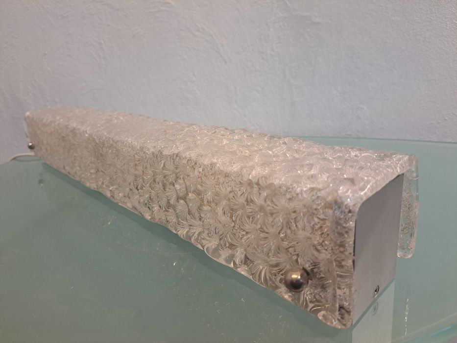 Kinkiet szklany RZB podłużny 60 cm lodowe szkło wgłębienia vintage