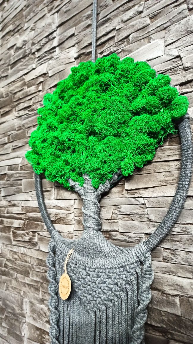 Drzewko szczęścia makrama z naturalnym chrobotkiem