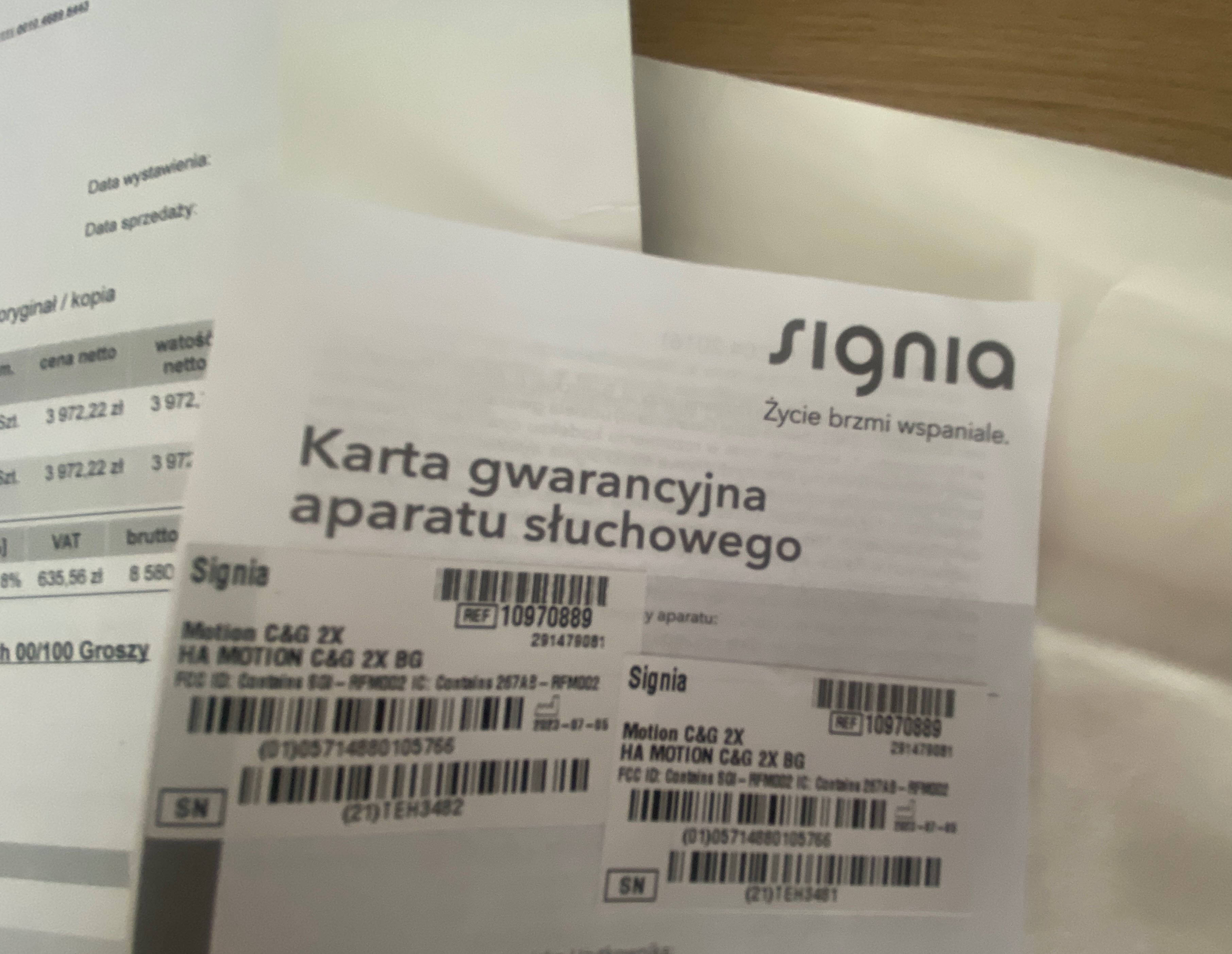 Apart słuchowy Signia Motion C&G X, gwarancja