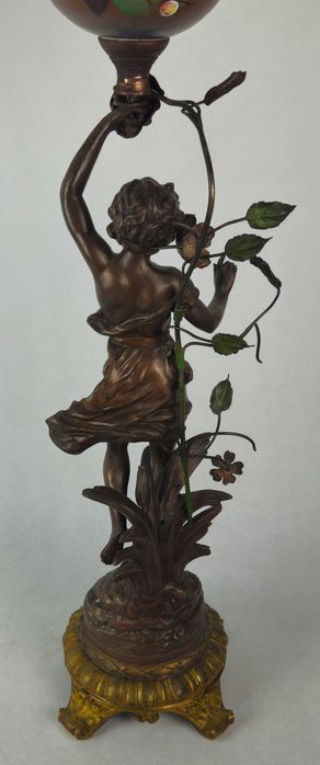 Wielka figuralna lampa naftowa majowe kwiaty Guillemin - Antyk Francja