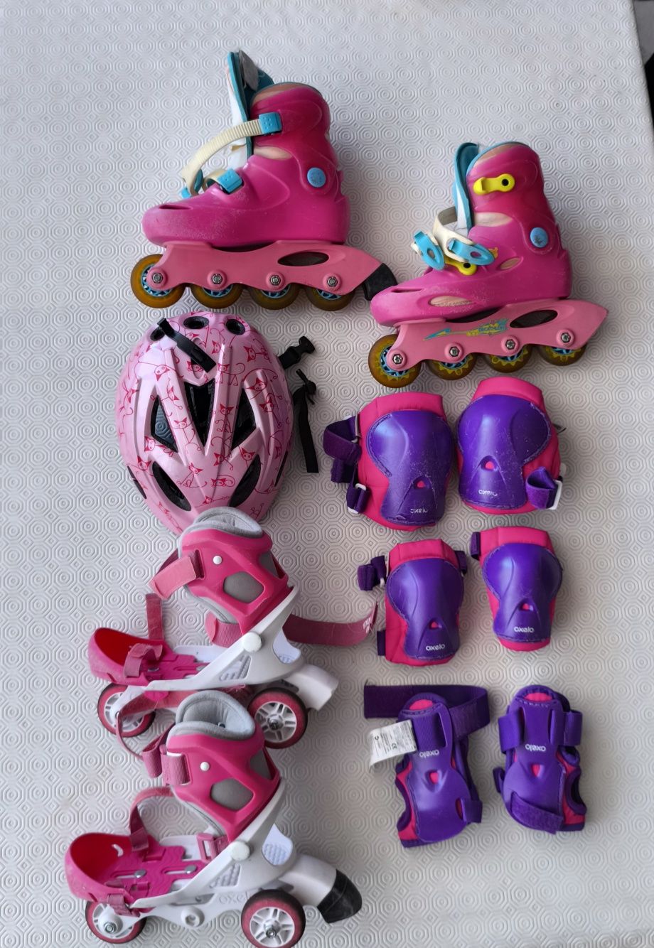 2 pares de patins capacete e proteção