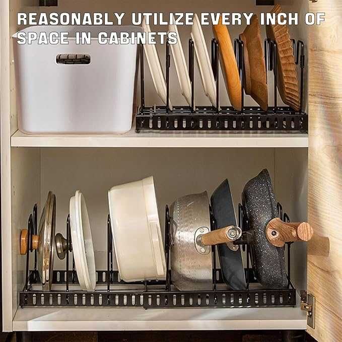 Uchwyt na pokrywkI, organizer na patelnie z regulowanymi ściankami