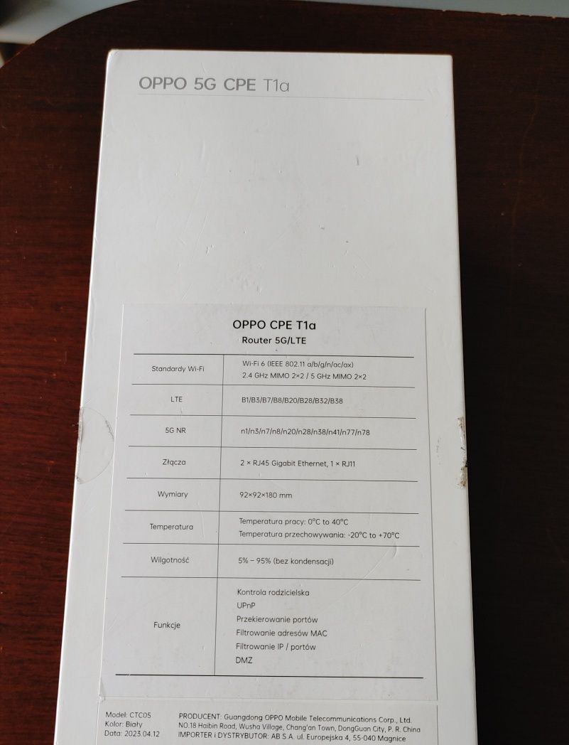 OPPO CPE 5G T1a Opakowanie Karton po Routerze z sieci Plus Model CTC05