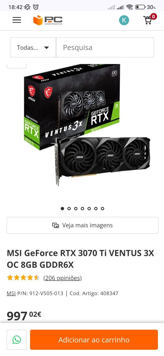 OPORTUNIDADE NVIDIA® GeForce® RTX 3070 Ti
Bus: PCI Express 4.0 16x
C