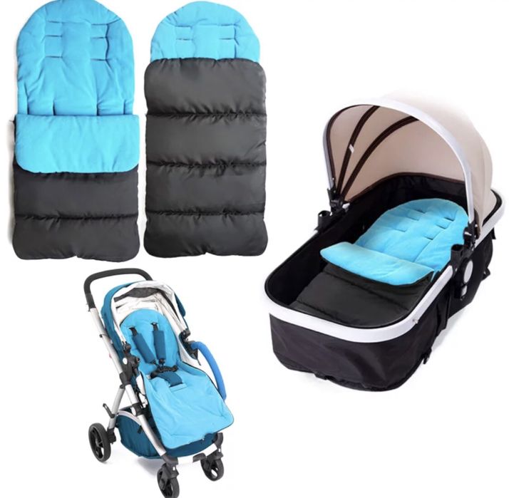 Saco dormir para carrinho e alcofa, em Azul e Cinza (Novo)