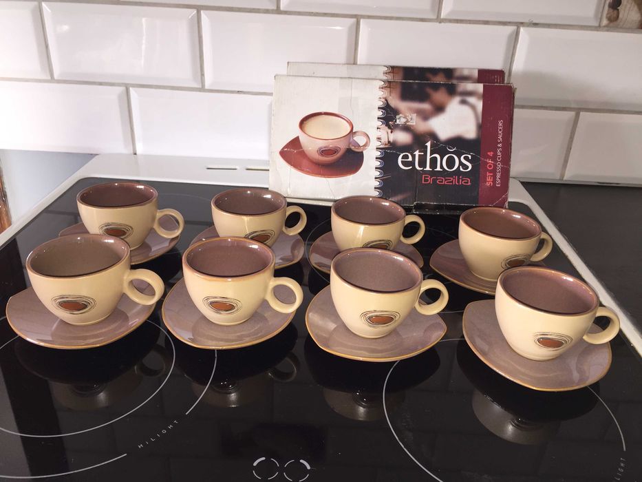 Nowy serwis kawowy do espresso ethos, ceramika, zestaw filiżanek