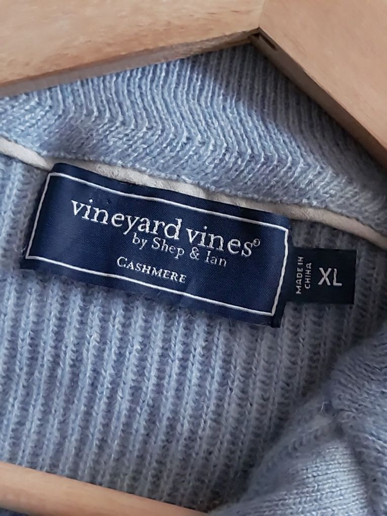 Prążkowany sweter męski jasnoniebieski kaszmir 100% XL