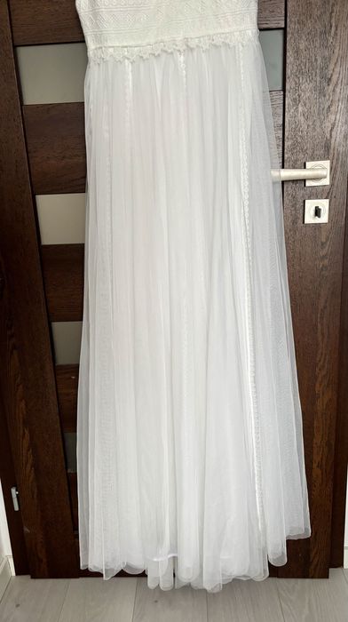 Suknia ślubna boho, tiul, ramiączka, złamana biel (ivory)