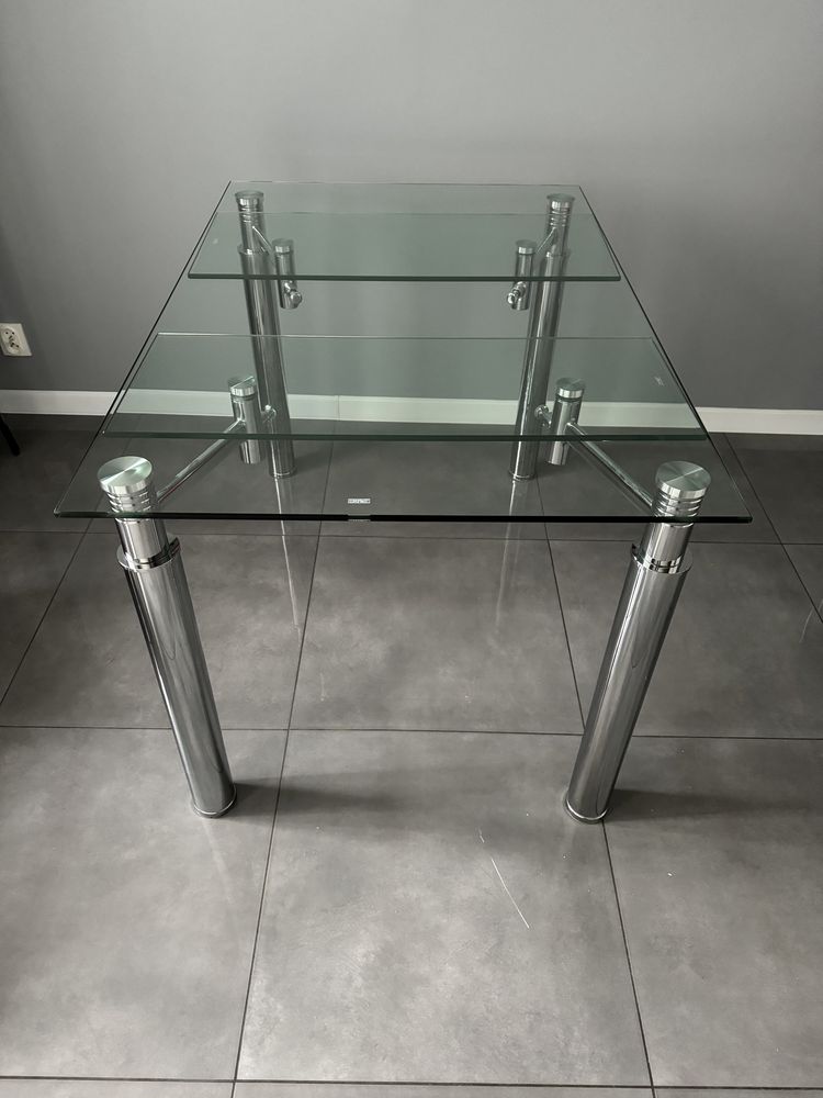 Stół szklany rozkładany 120/180x80, nogi chrom