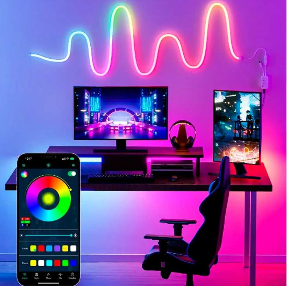 Світлодіодна стрічка 2, 3, 5 м. RGBIC Неонова Яскрава USB Bluetooth +