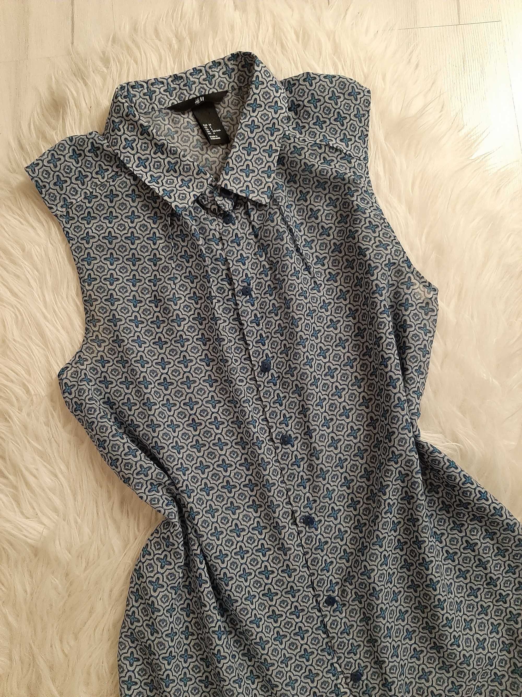 H&M piękna bluzka niebieska we wzorki 36 S