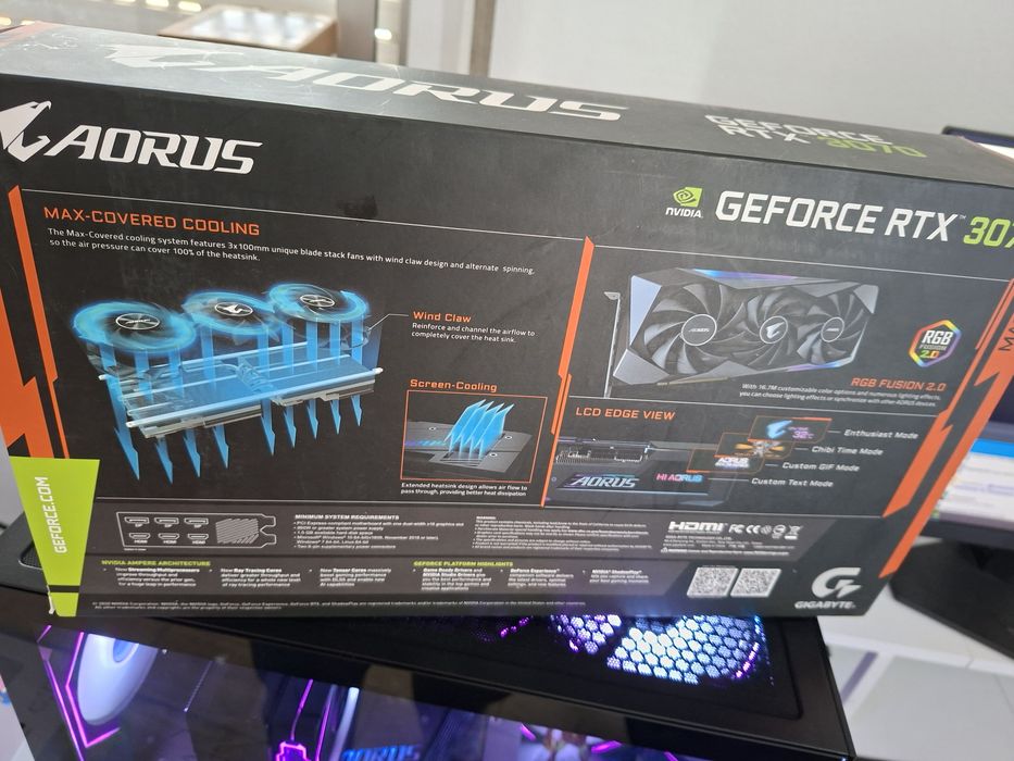 RTX3070 8gb Aorus Master TRIO VISOR LCD PERSONALIZÁVEL