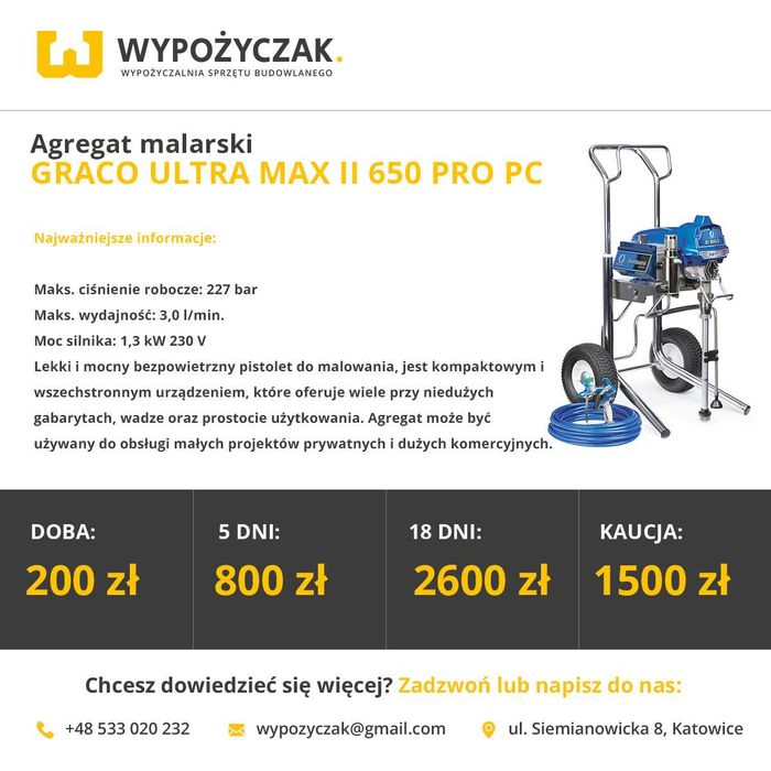 Agregat malarski / szpachlarski / do gładzi malowania Graco - WYNAJEM