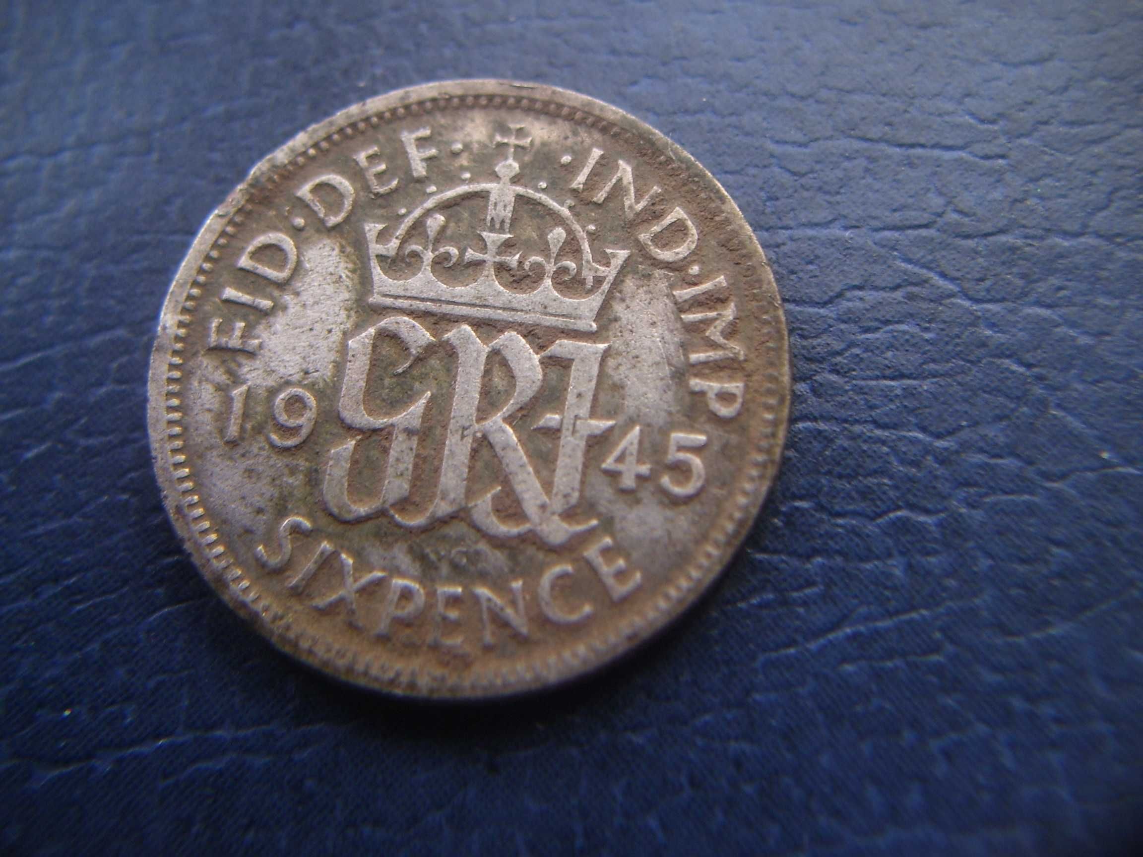 Stare monety 6 pens 1945 Anglia srebro