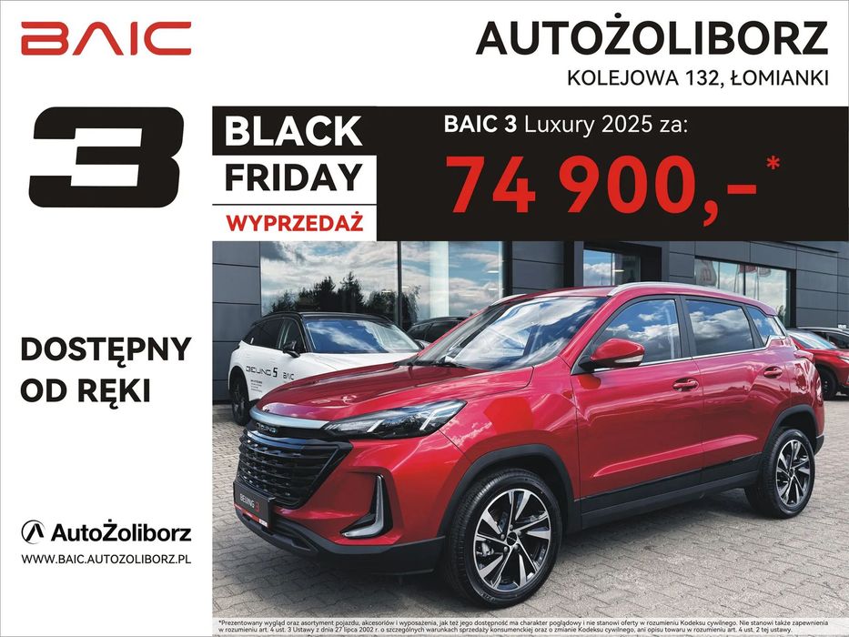 BAIC 3 Kredyt 50/50 RRSO0% lub polisa OC/AC za 1 zł. Dostępny od ręki.