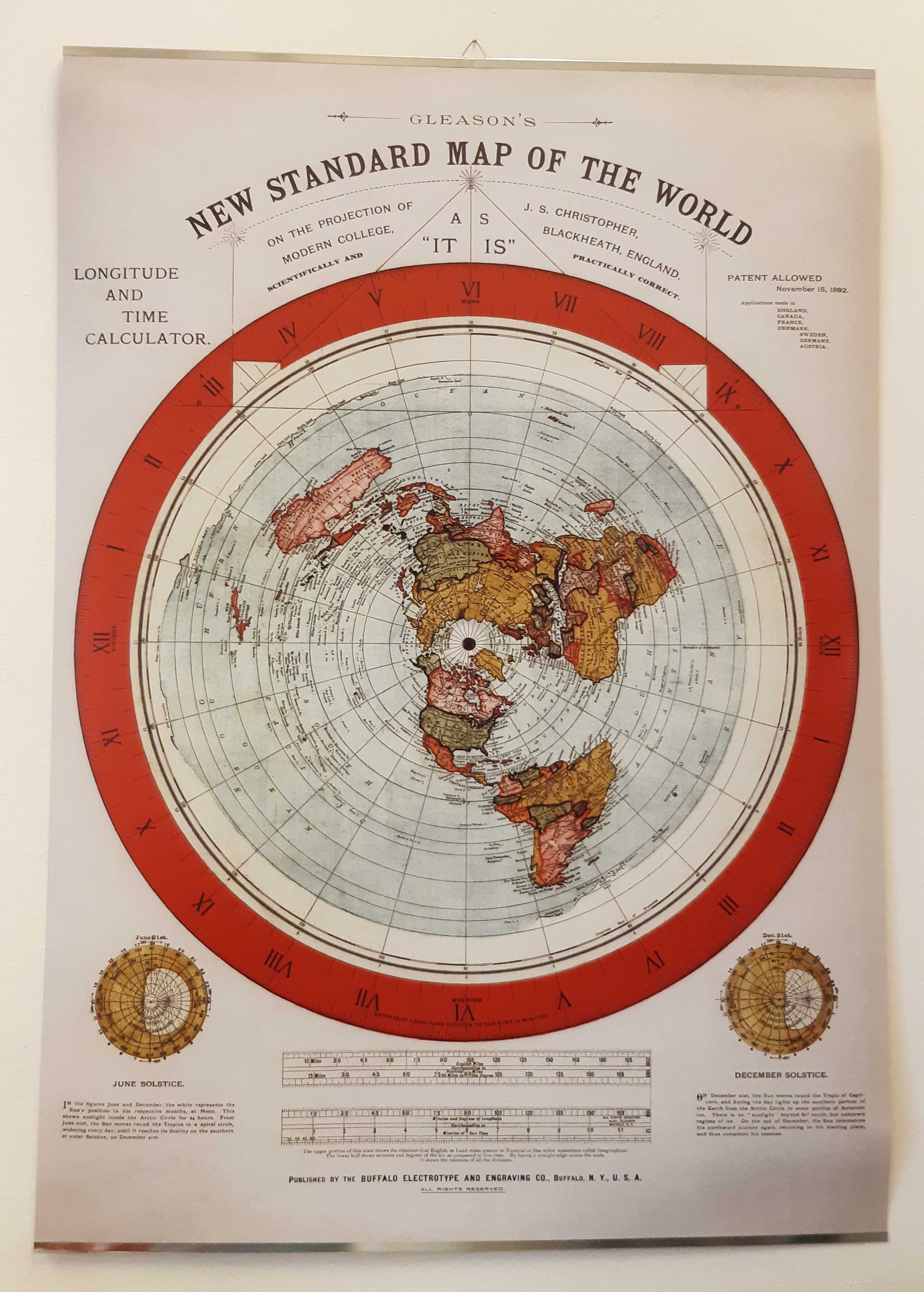 Plaska ziemia Mapa Świata Gleason 1892r. Odnowiona Flat Earth 100x70