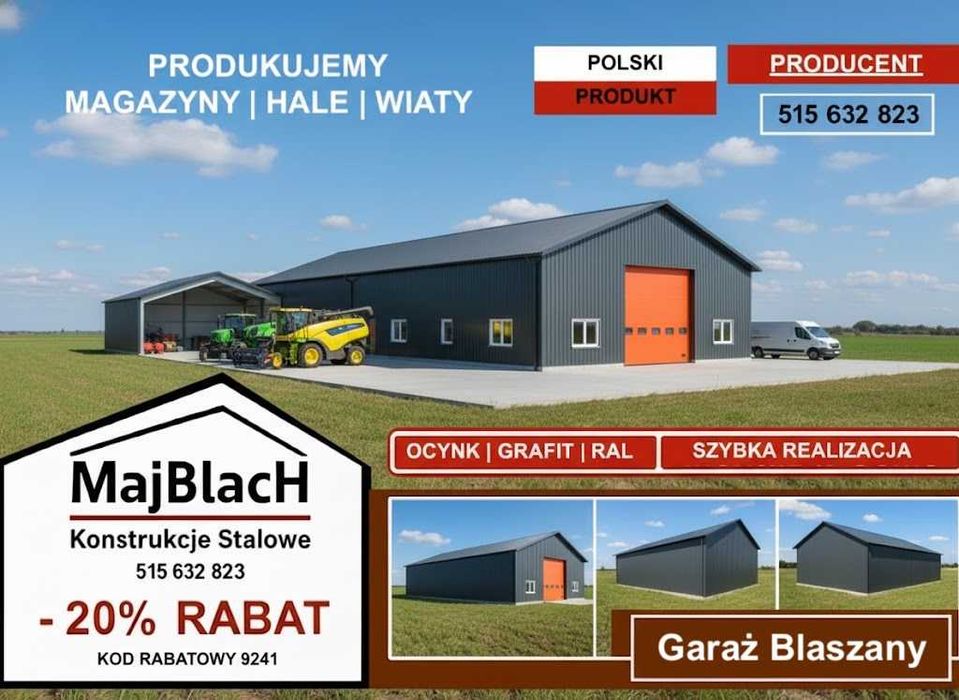 Złoty Dąb/ Magazyn/Hala Garaż Blaszany - DREWNOPODOBNY  – Maj-Blach