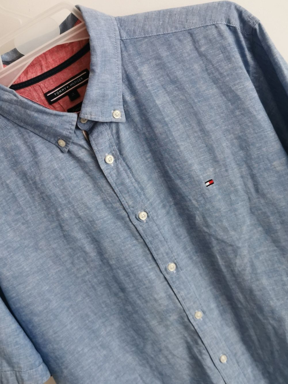 Tommy Hilfiger koszula krótki rękaw logowana męska bawełna XL
