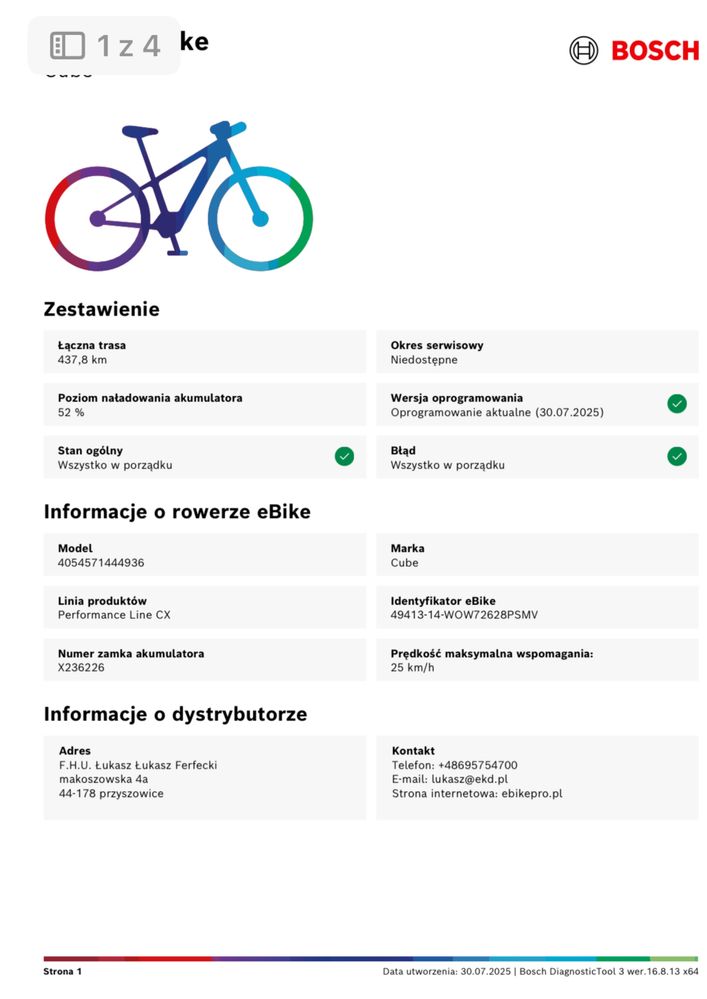CUBE [S] STEREO HYBRID SLX 140, Bosch CX4, 750wh, 430km 27,5" (nr.304]