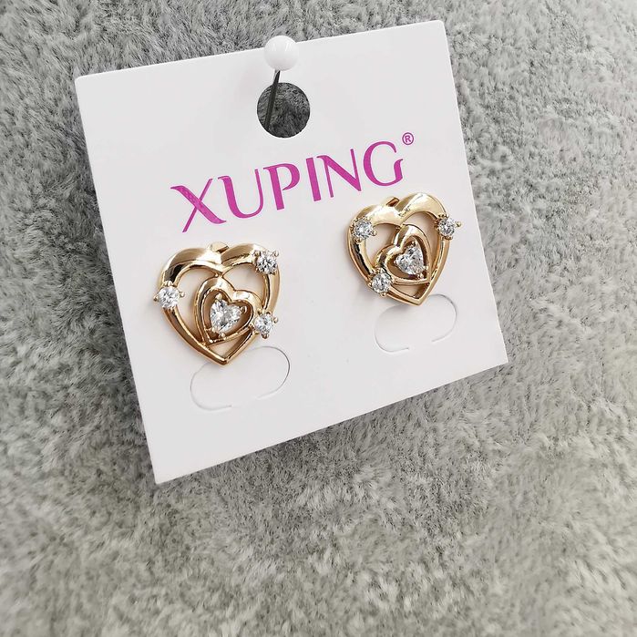 Kolczyki 18K pozłacane eleganckie serduszka z cyrkoniami