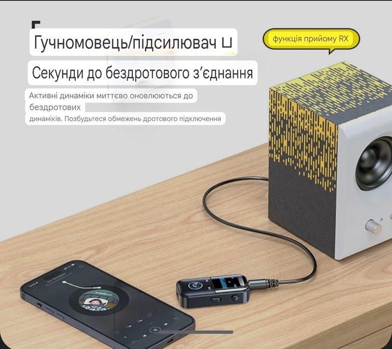 Адаптер Bluetooth 5.4 приемник/передатчик. Микрофон, АКБ. Приймач, AUX