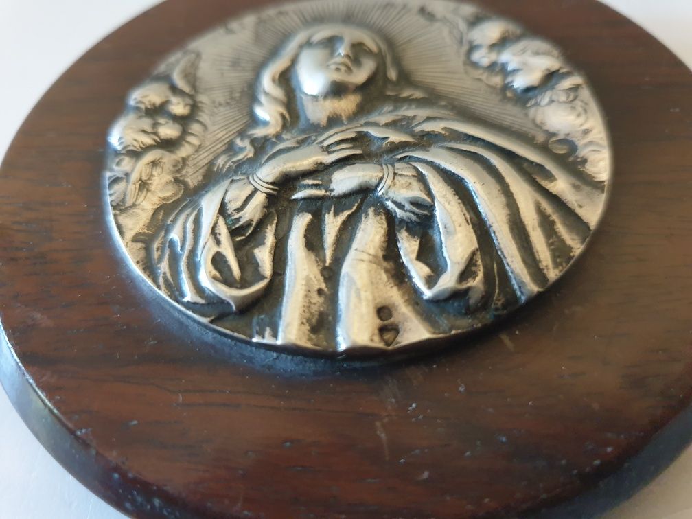 Linda antiga imagem da N.S. da Conceição em prata e pau Santo