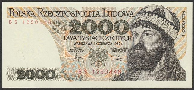 banknot Polska 2000 złotych 1982 - Mieszko I - stan bankowy UNC