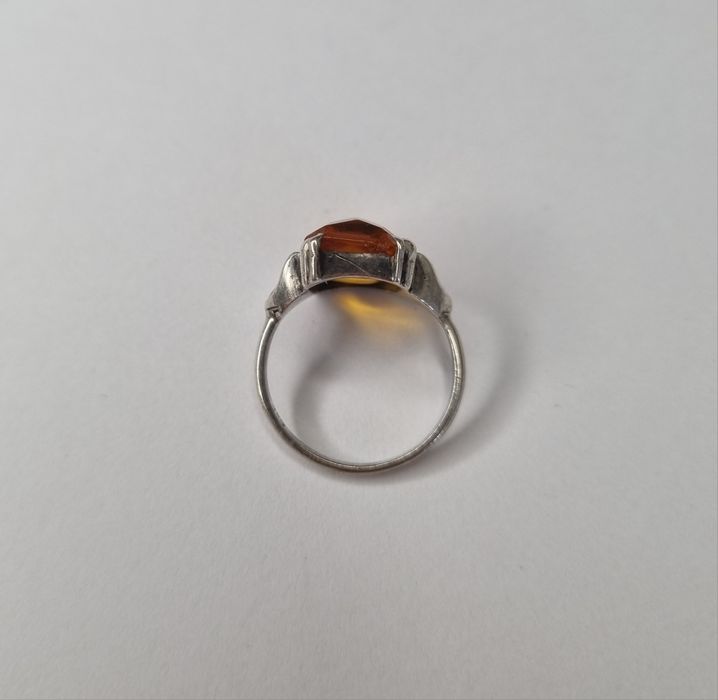 Art Deco srebrny pierścionek z pomarańczowym kamieniem srebro 935
