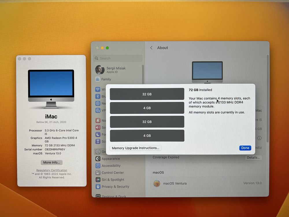 iMac 27” 2020 / i5 3.3 / 72ram / 512ssd