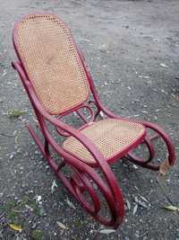 Krzesło bujane drewniane PRL retro wiklinowe fotel