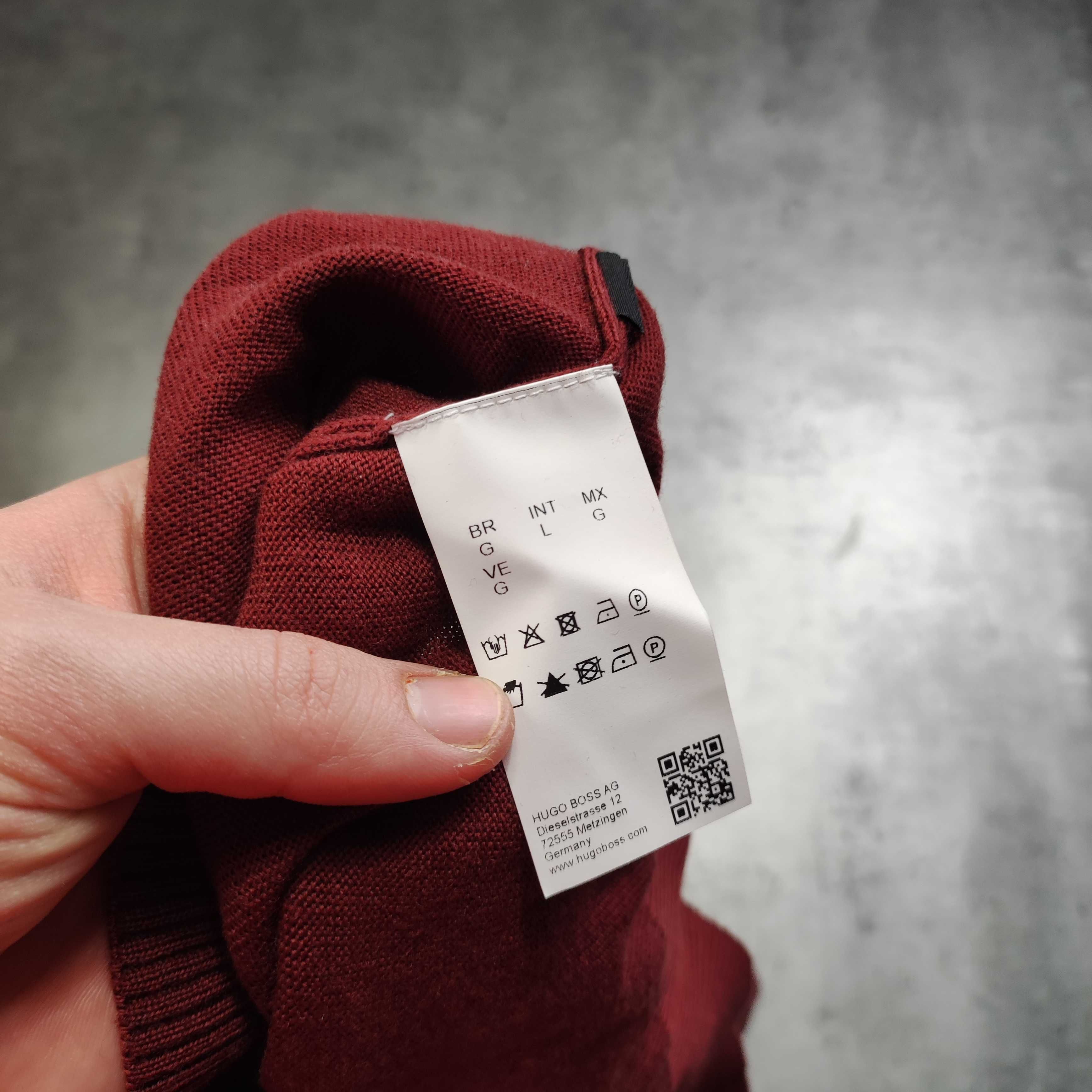 MĘSKI PREMIUM Rudo Brązowy Sweter Elegancki Wełna Merino Hugo Boss