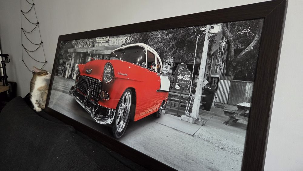 Duży obraz czerwono szary auto 147x57 cm