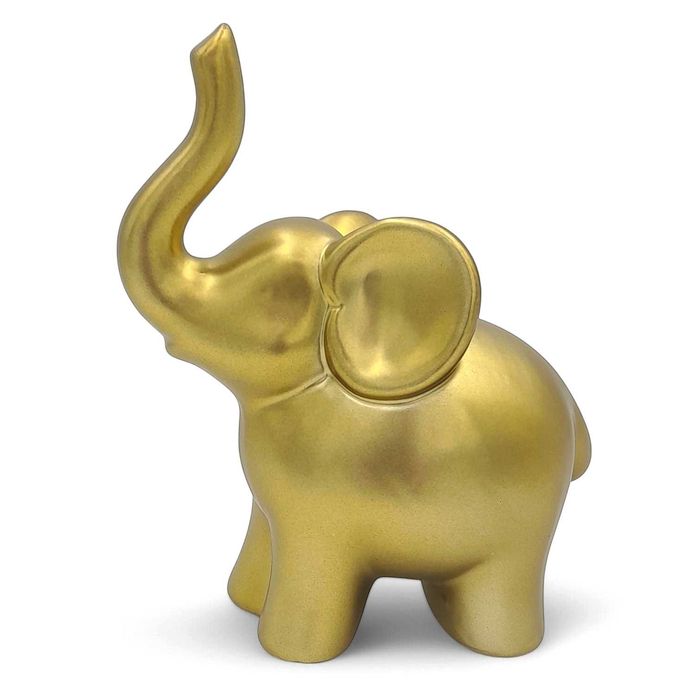 Figurka złoty słoń na szczęście słonik ceramiczny na prezent 17cm