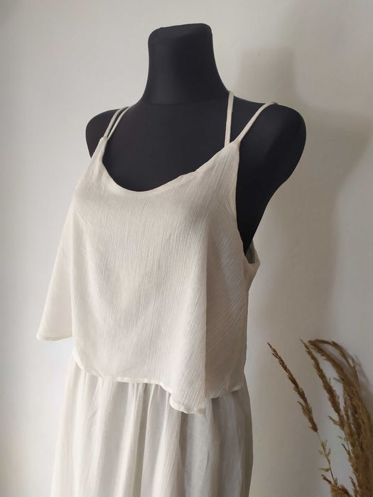 Esmara Sukienka maxi Biała Kremowa Na ramiączkach Hippie Boh 40