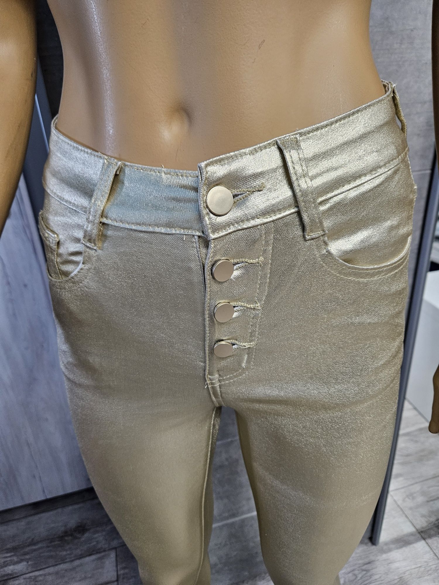 Zlote spodnie Redial Paris skinny na guziki rozmiar XS