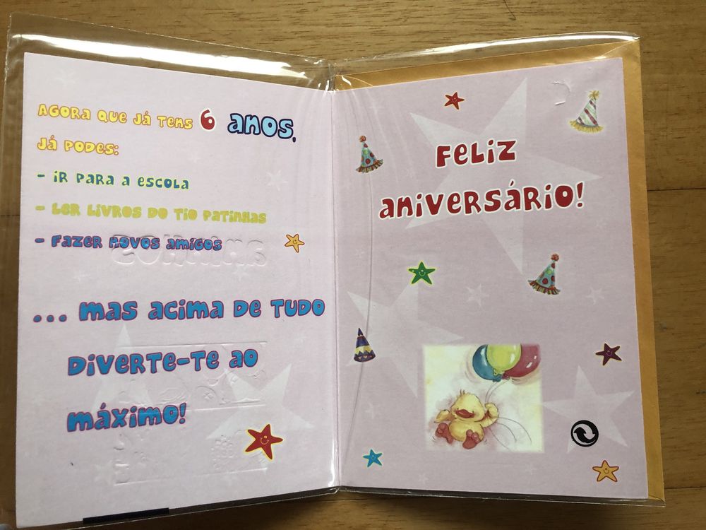 Postais de aniversário com envelope (52 anos, 6 anos etc) - embalados