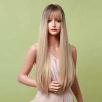 Peruka blond grzywka ombre długie włosy JAK naturalne