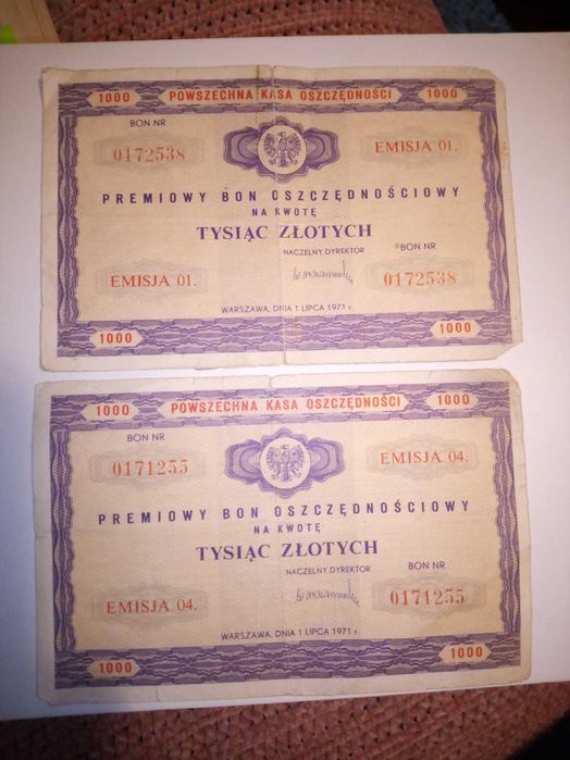 BONY PKO 1000zL z 1971 roku -kolekcjonerskie 2 sztuki
