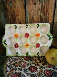 Paterka, talerz ceramiczny na jajka, w kwiaty, stan idealny Vintage