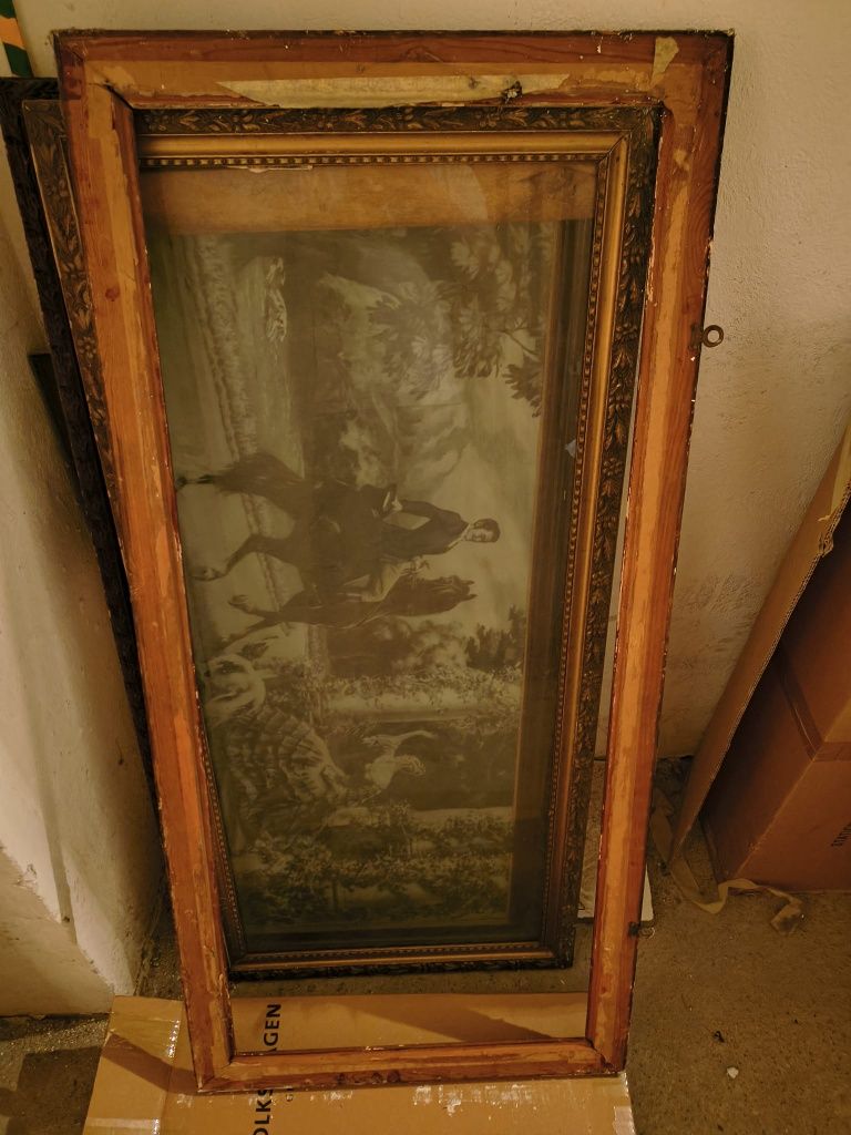 Ramy drewniane 130cm x 60 cm rama retro szkło złota