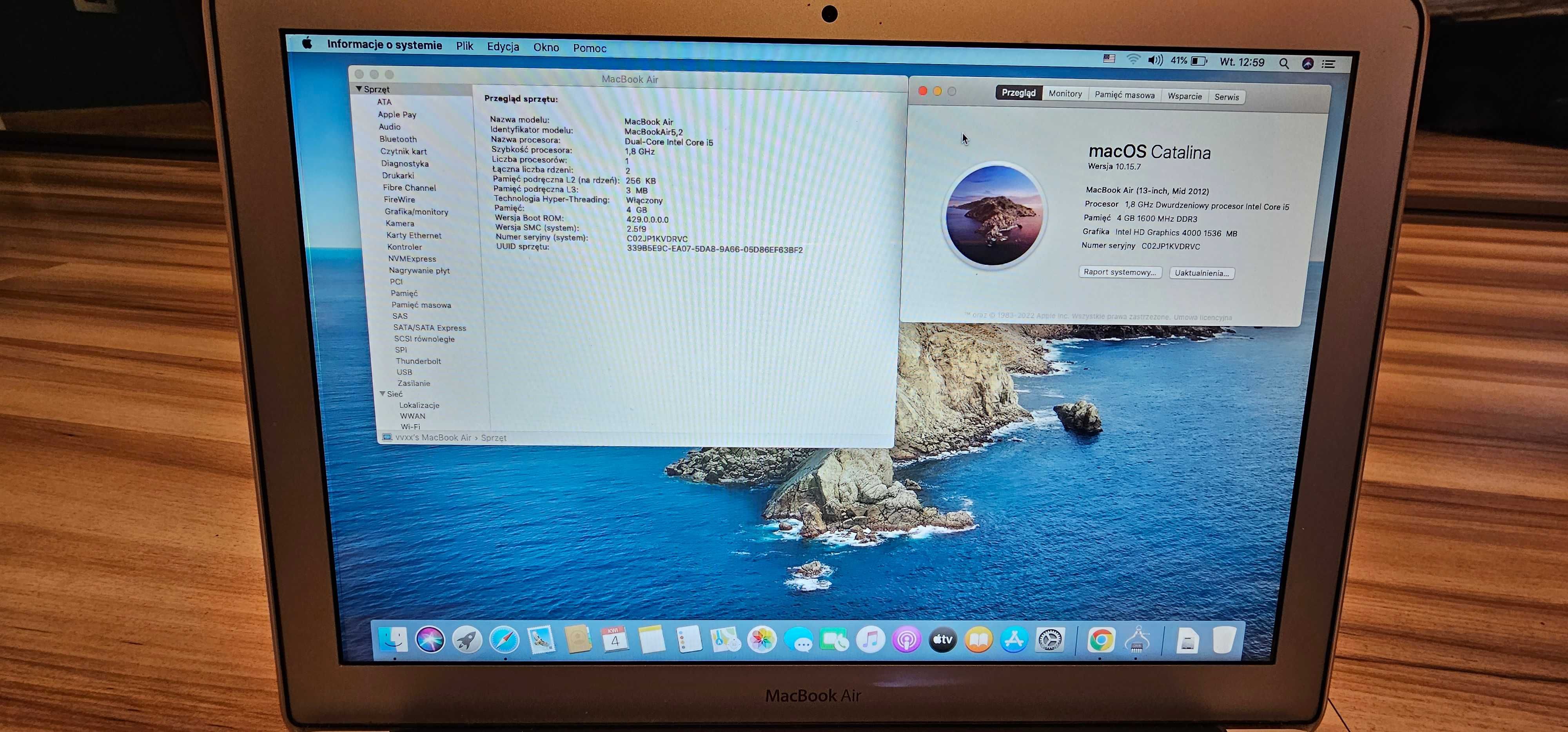 Apple MacBook air i5/2x1,80Ghz/8/120ssD/macOSCatalina/WiFi/Bluetooth